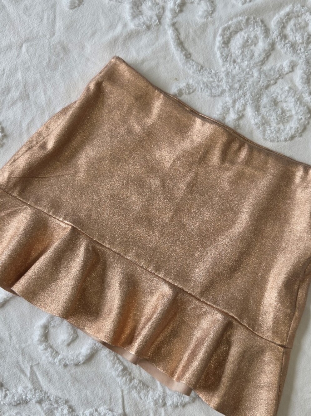 Zara Trafaluc Metallic Rose Gold Peplum Mini Skirt XS NWOT - Picture 3 of 16
